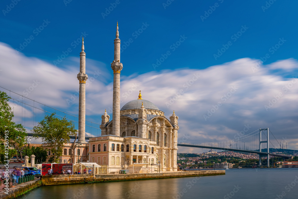 Ortakoy mosque on the shore of Bosphorus in Istanbul Turkey