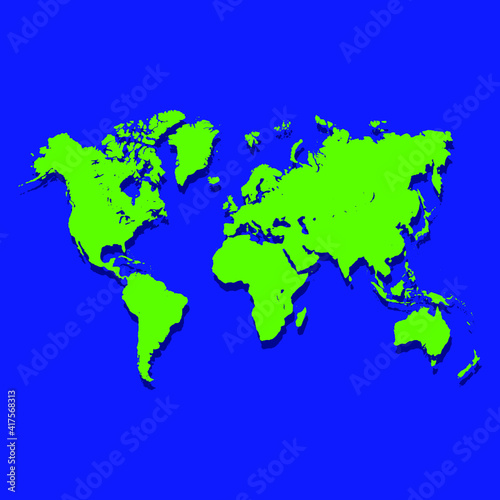 Green earth map on blue background, vector illustration