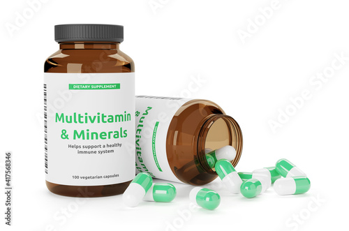 Bild auf Leinwand Multivitamin and minerals in a bottle isolated