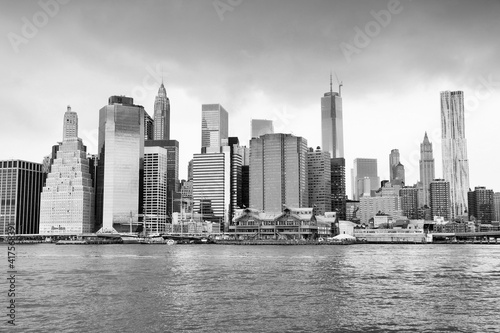 New York Manhattan skyline. NYC. Black and white photo.
