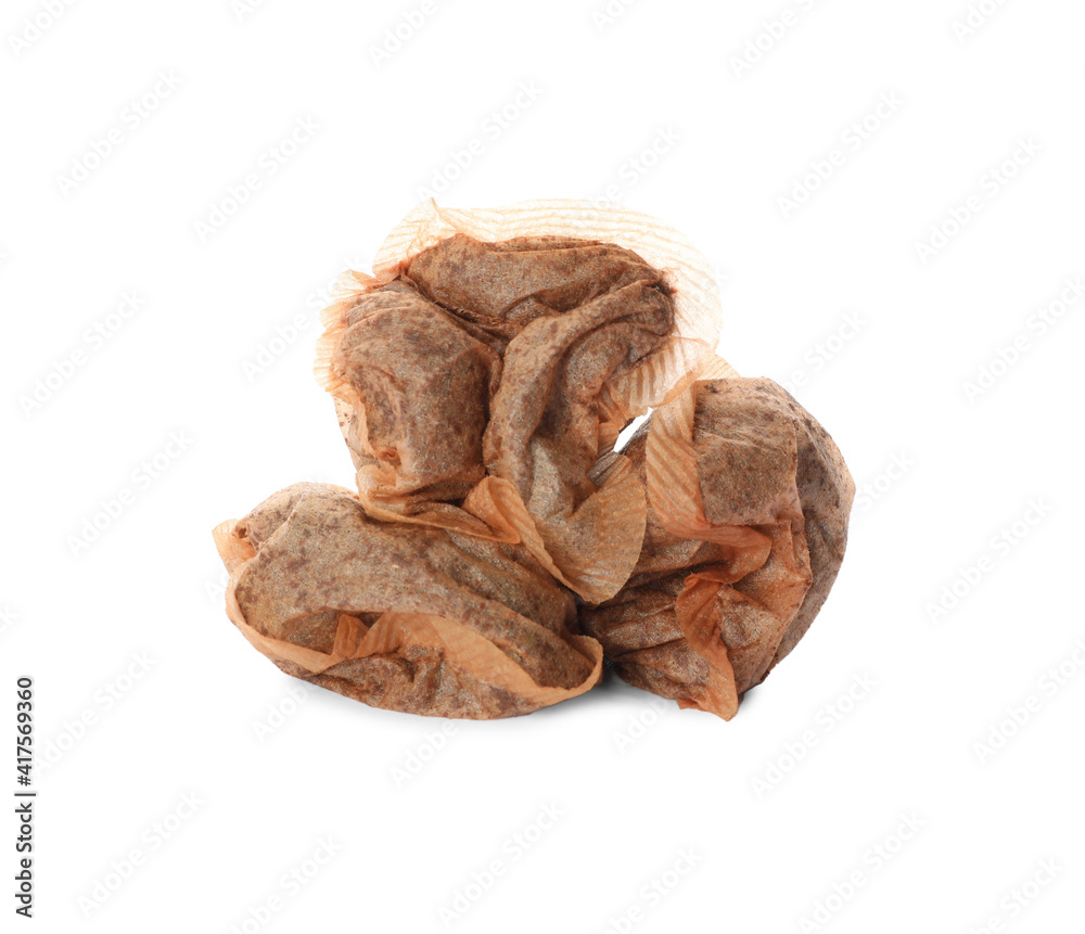 Many used tea bags on white background Many used tea bags on white background