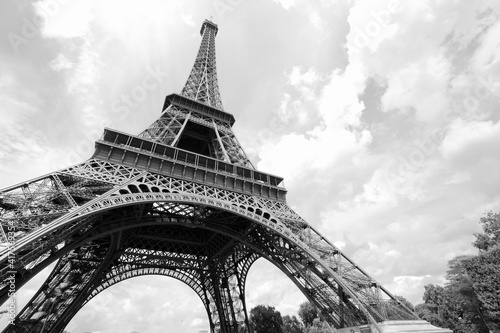 Eiffel Tower in Paris France. Black and white Paris. © Tupungato