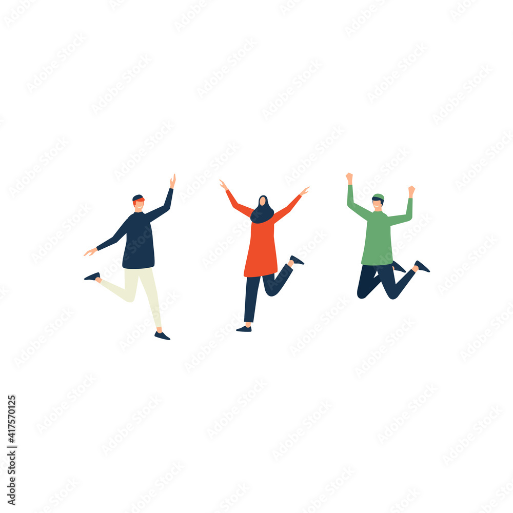 Happy jumping muslim characters