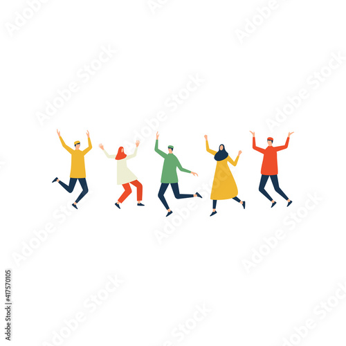 Happy jumping muslim characters