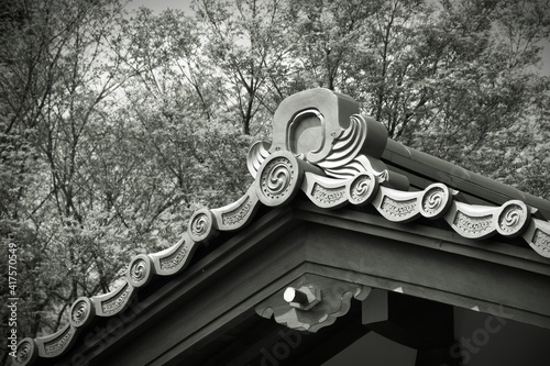 Tenryuji Temple, Kyoto. Japan black and white. photo
