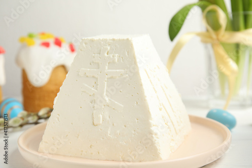 Wallpaper Mural Traditional cottage cheese Easter paskha on white table, closeup Torontodigital.ca