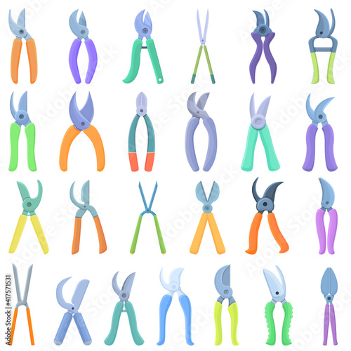 Secateurs icons set. Cartoon set of secateurs vector icons for web design