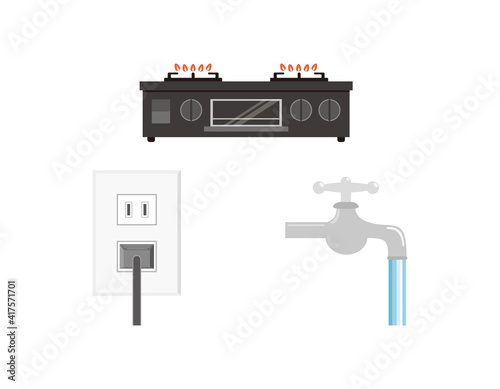 水道　ガス　電気　　住まいのベクターイラスト