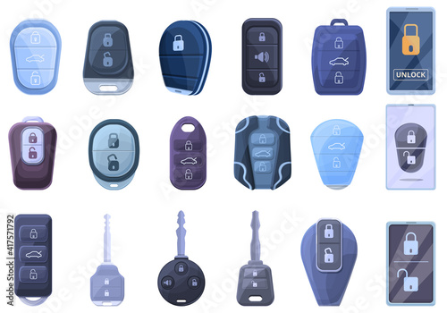 Smart car key icons set. Cartoon set of Smart car key vector icons for web design