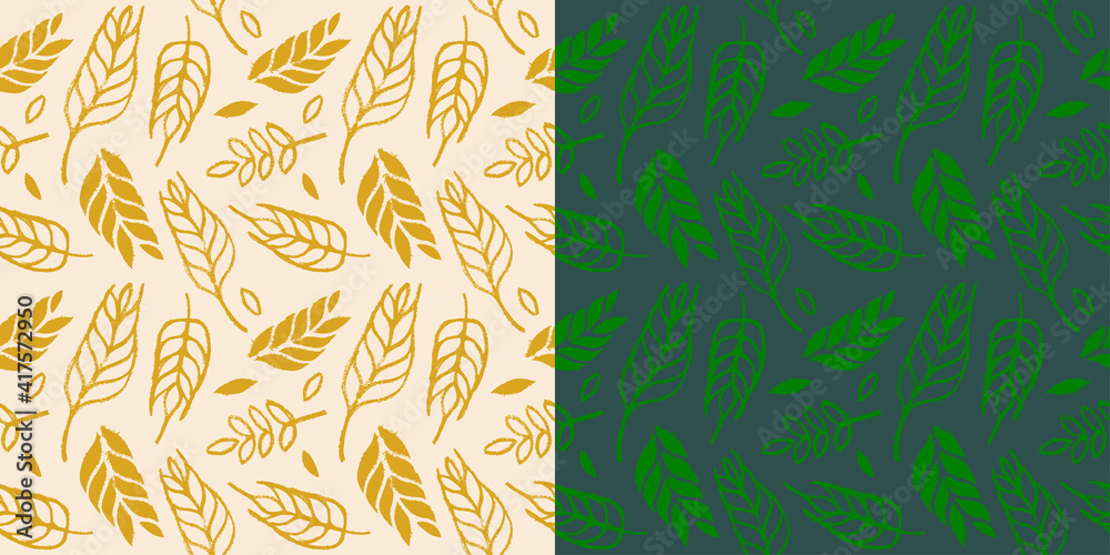 Obraz premium Hand drawn grain crops pattern seamless, bread grains icons, food grains illustration, wheat drawings for background of bread label design, healthy food banner, vegetarian wallpaper, bakery packaging.