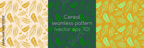 Hand drawn grain crops pattern seamless, bread grains icons, food grains illustration, wheat drawings for background of bread label design, healthy food banner, vegetarian wallpaper, bakery packaging.