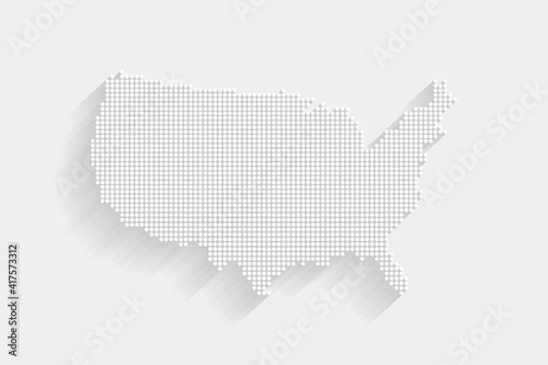 Dotted Style of white color United States map, white dotted USA map with shadows, vector