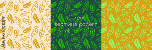 Hand drawn grain crops pattern seamless, bread grains icons, food grains illustration, wheat drawings for background of bread label design, healthy food banner, vegetarian wallpaper, bakery packaging.