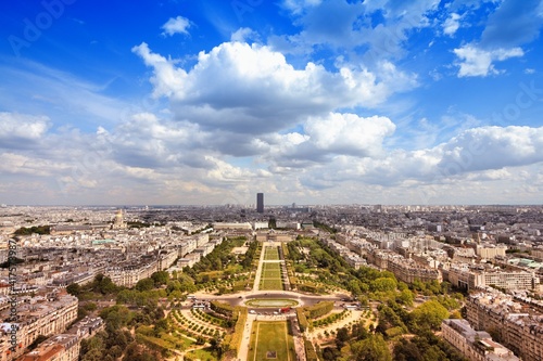Paris cityscape aerial view. France landmarks - Paris city, France. Filtered color style.
