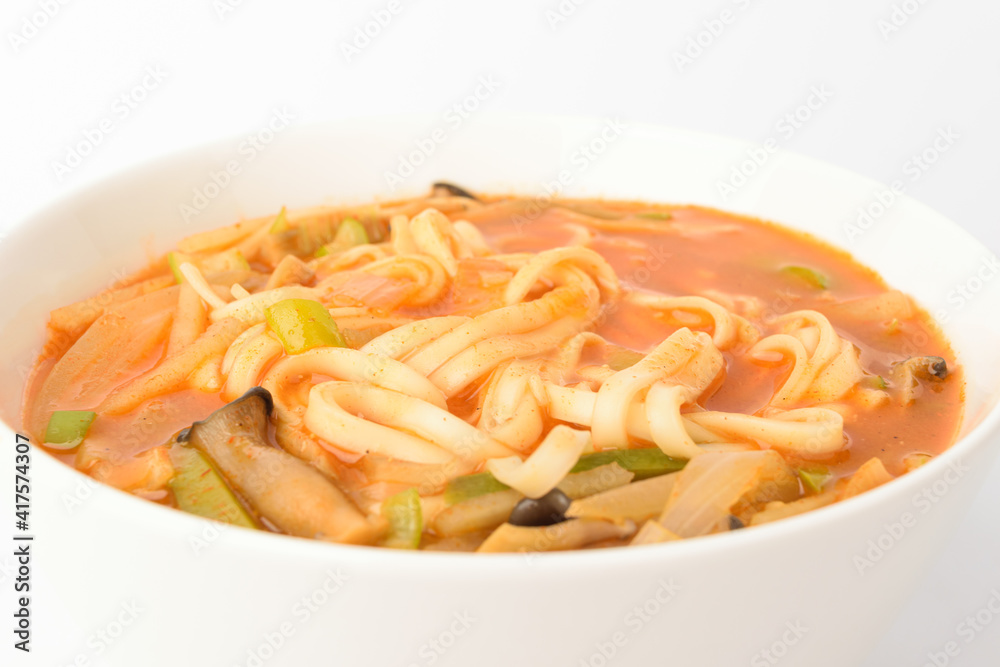 Gochujang Kalguksu on a white background Gochujang Kalguksu on a white background