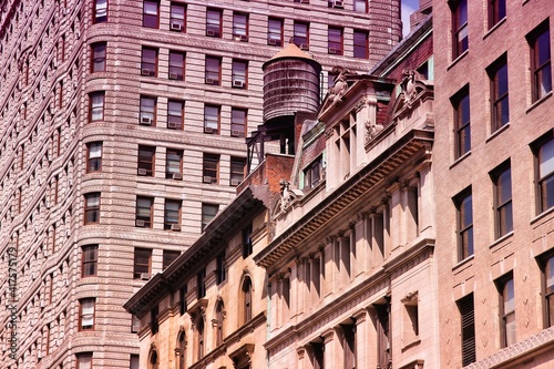 Flatiron, New York architecture. New York water towers. Filtered colors style.