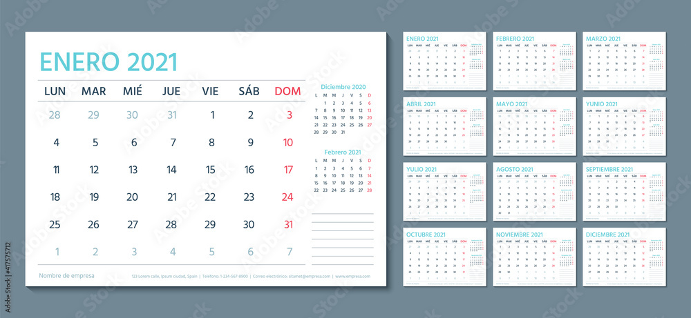 2021 Spanish calendar. Planner template. Vector. Week starts Monday. Schedule grid with 12 month. Yearly stationery organizer. Table Calender layout. Horizontal monthly diary. Simple illustration. 2021 Spanish calendar. Planner template. Vector. Week starts Monday. Schedule grid with 12 month. Yearly stationery organizer. Table Calender layout. Horizontal monthly diary. Simple illustration.