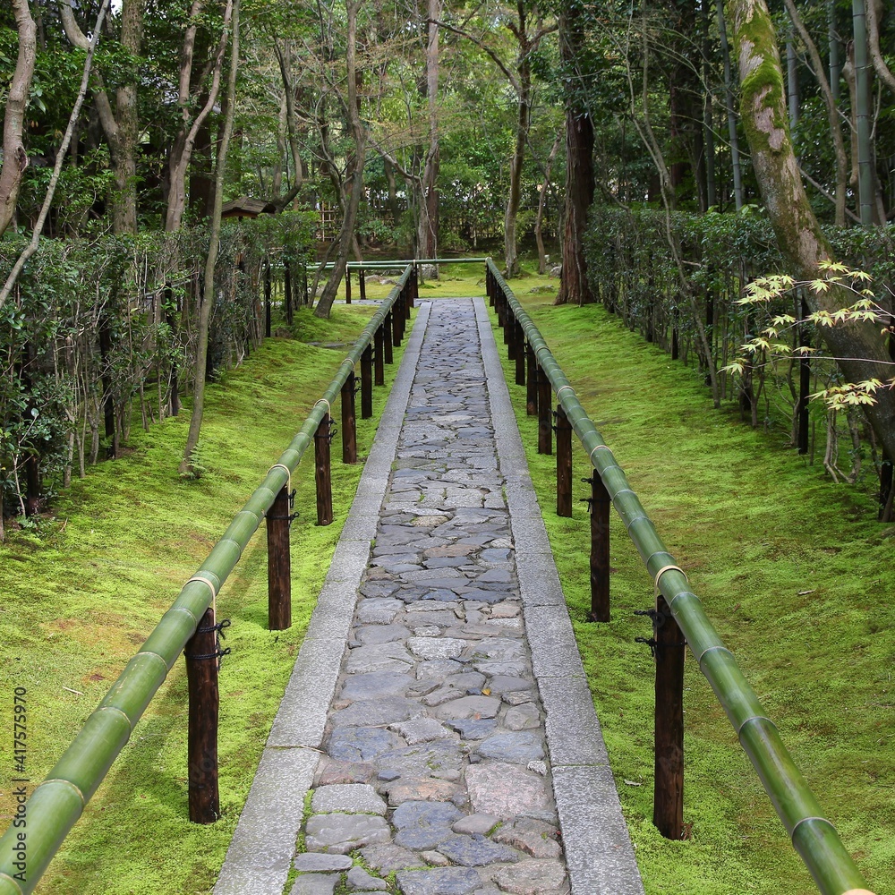 Obraz premium Zen garden in Japan. Tourist attractions Japan. Japanese culture jizo statues.