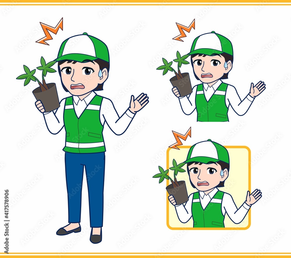 緑の帽子をした女性のボランティア