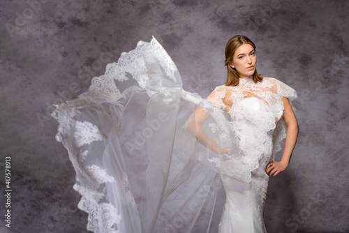 a fashion bride in a wedding dress