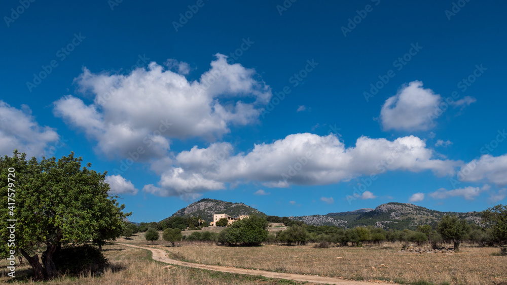 landscape with sky in majorca near Campanet, Ses Fonts Ufanes, Ses Ufanes, balearics, spain