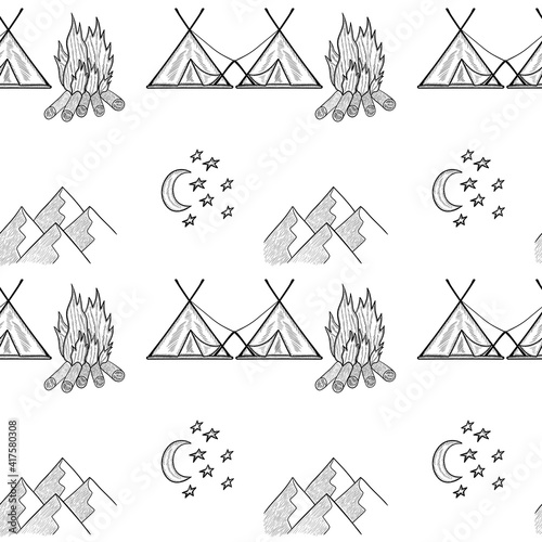 camping seamless doodle