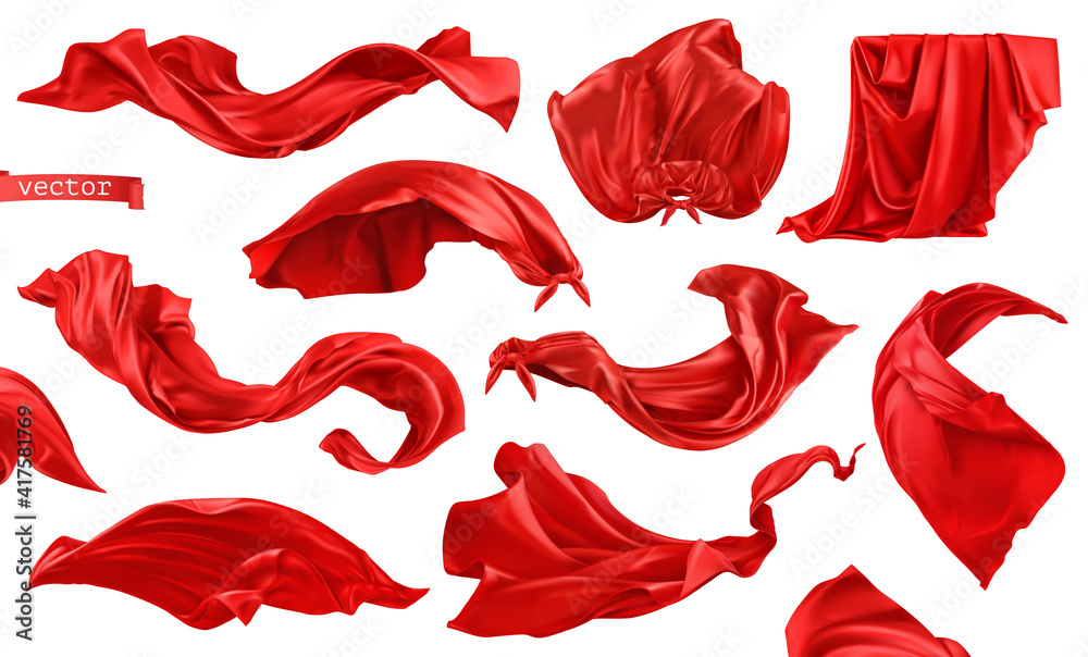 Red curtain, superhero cape 3d realistic vector set Red curtain, superhero cape 3d realistic vector set