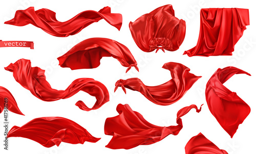 Fotografiet Red curtain, superhero cape 3d realistic vector set