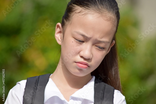 Beautiful Filipina Student Teenager School Girl And Sadness