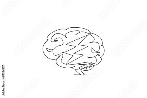 One single line drawing of light thunderbolt flash for electrical company logo identity. Energy strike icon logotype concept. Dynamic continuous line draw design vector graphic illustration