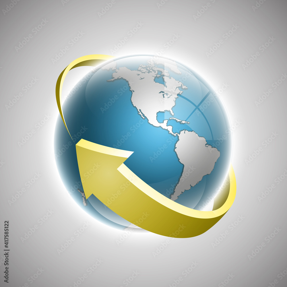 Naklejka premium Globe icon with smooth shadows and white map of the continents of the world