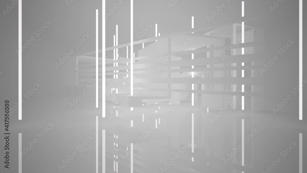 Loop visualization. abstract architectural background. Flying on a white minimalistic interior. Futuristic modern space. Bright lighting. 3D animation and rendering.