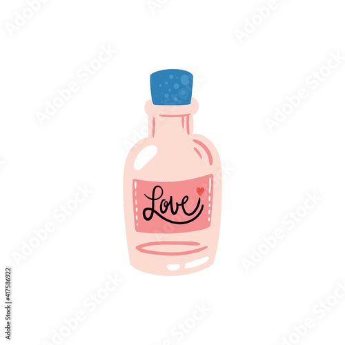 Love bottle. Happy valentines day and weeding design elements. Vector illustration.