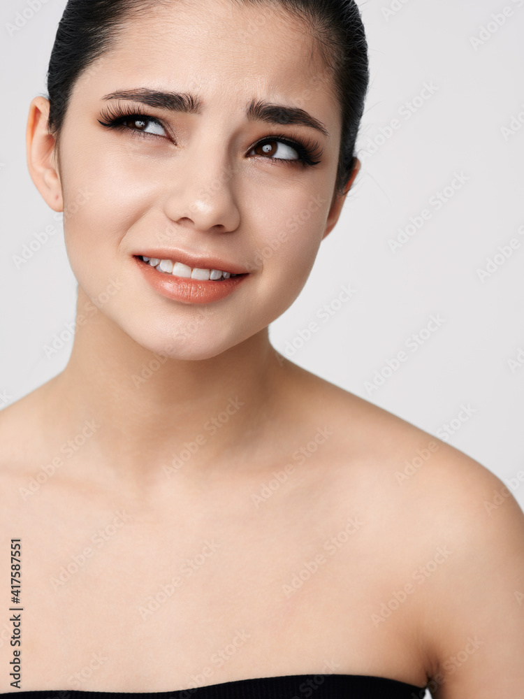 cute emotional brunette naked shoulders side glance cute emotional brunette naked shoulders side glance