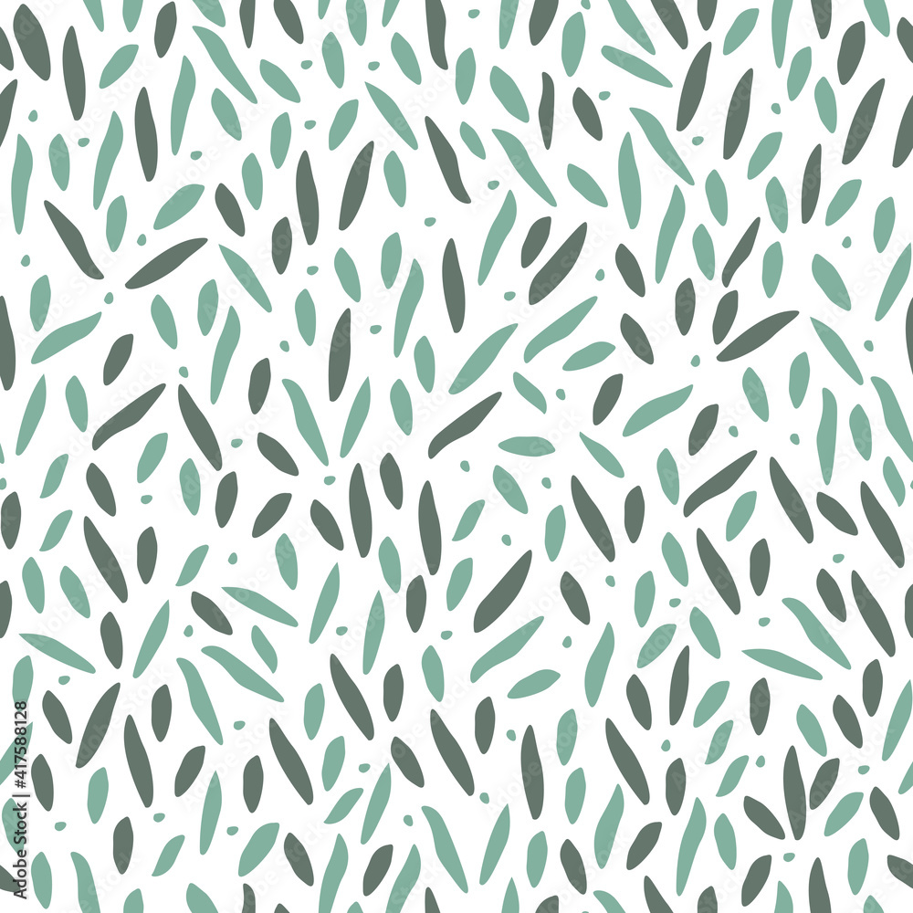 Seamless Pattern Many Small Abstract Green Leaves Design Vector Illustration