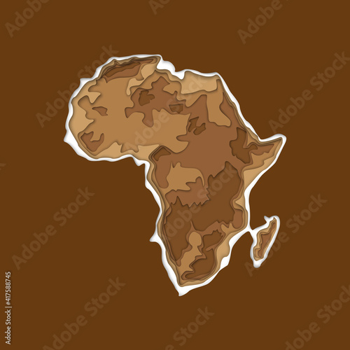 Sketch african continent banner. Typographic poster paper cut style. Flat africa image Dark Continent abstract print Africa many layers paper cut background picture african continent silhouette