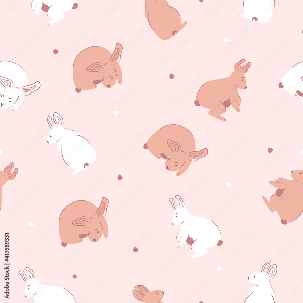 Seamless Pattern Cute Pink White Rabbits Design Vector Illustration Seamless Pattern Cute Pink White Rabbits Design Vector Illustration