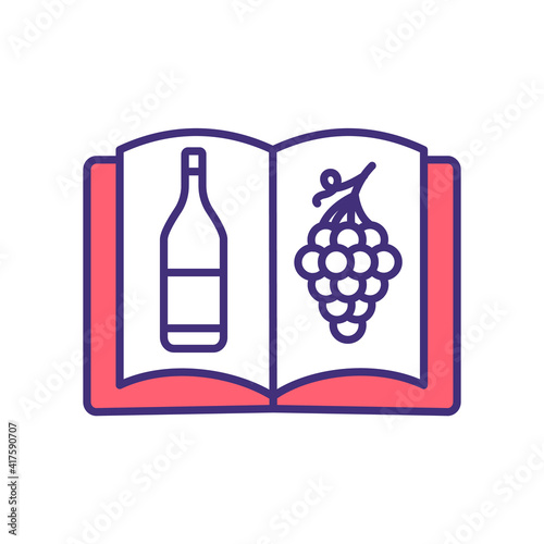 Wine production process RGB color icon. White and red wine selections menu. Harvesting grapes, fermentation, bottling. Restaurant setting. Manufacturing process. Isolated vector illustration