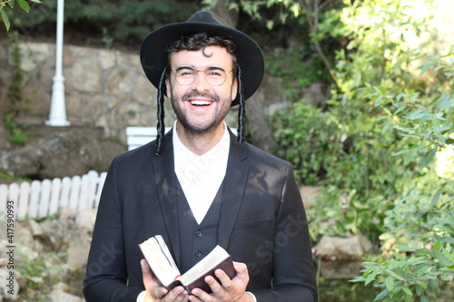 Traditional religious orthodox man in the synagogue photo