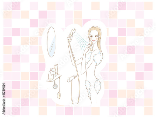 シャワーで体を洗い流す女性
