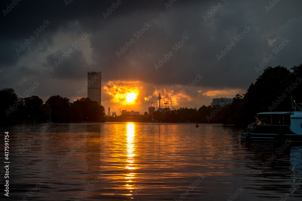 Sunset over Berlin Treptower Park