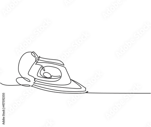 One single line drawing of electric clothes ironing home appliance. Electricity household tools concept. Dynamic continuous line graphic draw design illustration