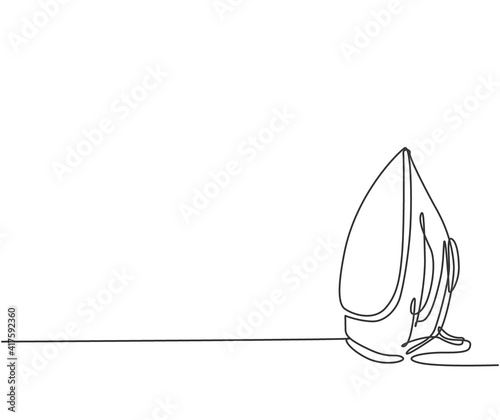 One continuous line drawing of cloth ironing electric home appliance. Electricity household gadget template concept. Trendy single line draw design vector graphic illustration