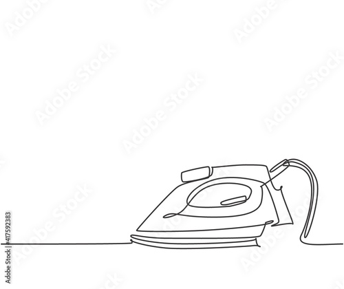 Single continuous line drawing of electric cloth ironing household utensil. Electronic home appliance concept. Modern one line draw design graphic vector illustration