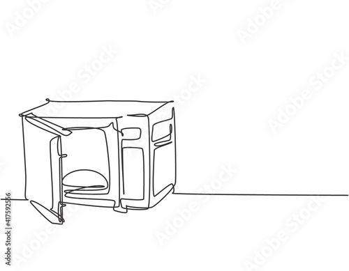 Single continuous line drawing of oven stove microwave household utensil. Electronic home appliance concept. Modern one line draw design graphic vector illustration