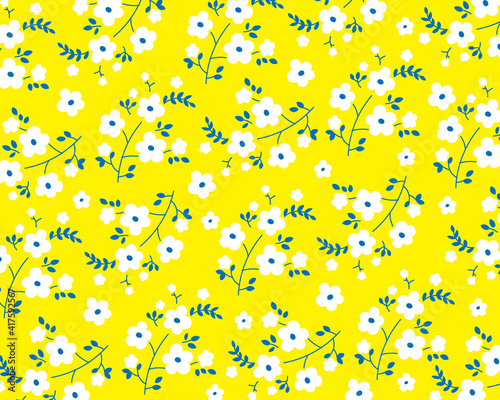 白い花のパターン背景（イエロー）