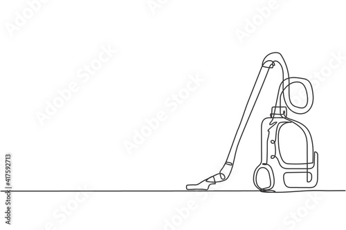 One single line drawing of electric vacuum cleaner home appliance. Electricity wireless cleaning robot household tools concept. Dynamic continuous line draw design graphic vector illustration