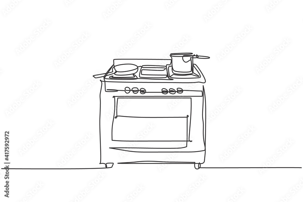 One single line drawing of gas stove with oven home appliance