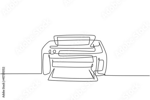 One continuous line drawing of digital inkjet printer for company printing needs. Electricity small office equipment tools concept. Trendy single line draw design vector graphic illustration
