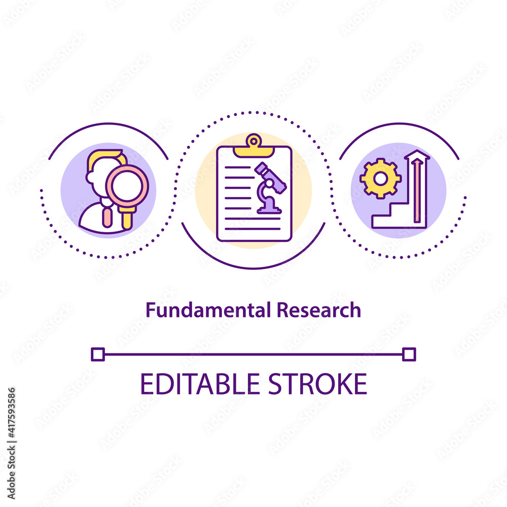 Fundamental research concept icon. Expanding knowledge in specific research areas. Science research idea thin line illustration. Vector isolated outline RGB color drawing. Editable stroke